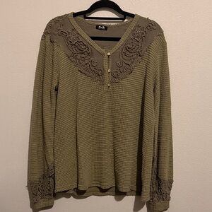 Miss Me Olive Green Lace Accent Blouse